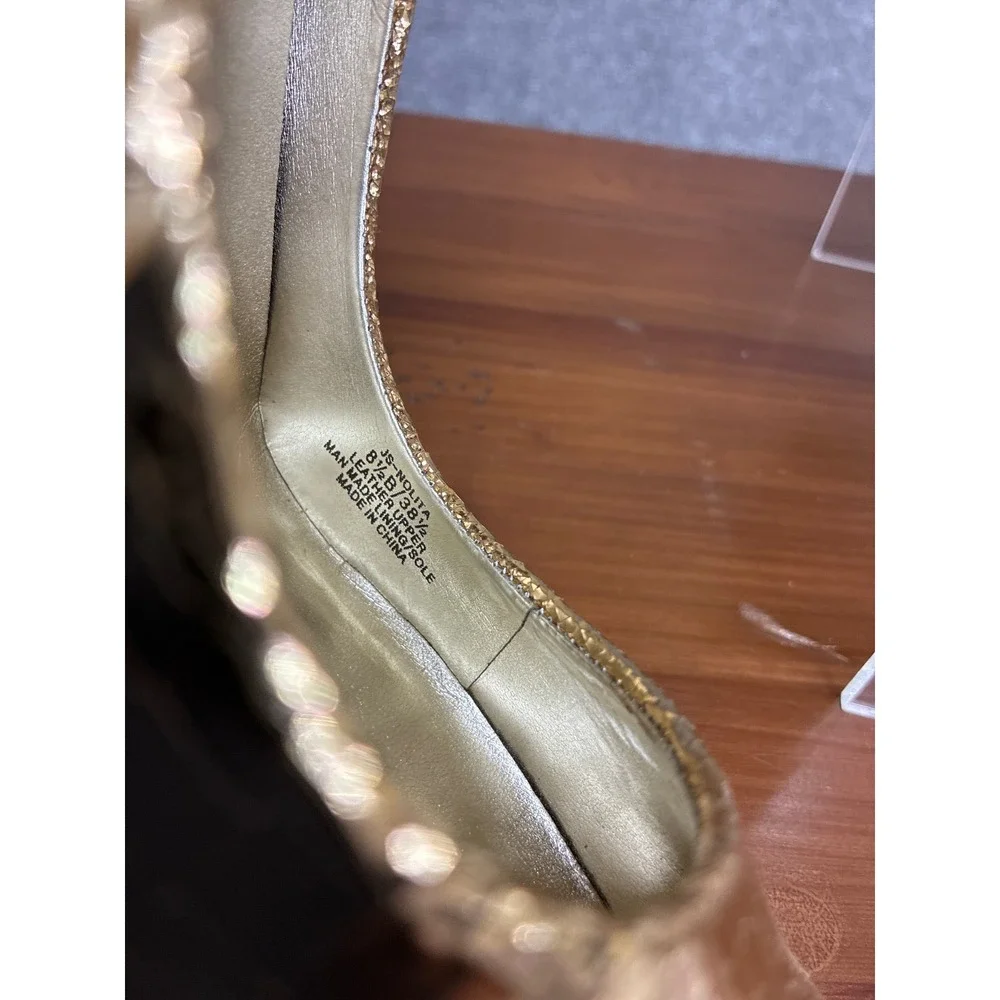 Jessica Simpson Nolita Gold Metallic Snakeskin Embossed Pointed Toe Pumps 8.5B